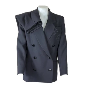 Giacca gonna giacca Jean Louis Scherrer boutique lana nera taglia 40 42/US 10 12 - Foto 1 di 8