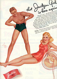 1941 Original Jantzen Bathing Suits Big Color Ad. Varga Art. Blonde In Red Suit