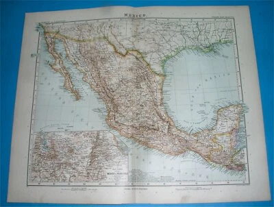 1908 ORIGINAL MAP TEXAS HOUSTON DALLAS GALVESTON NEW MEXICO CALIFORNIA BELIZE  - Image 1 of 4