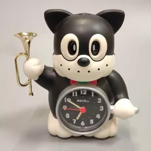 Rhythm Norakuro Alarm Clock Japanese Black Dog Old anime vintage Rare From JAPAN - Picture 1 of 13