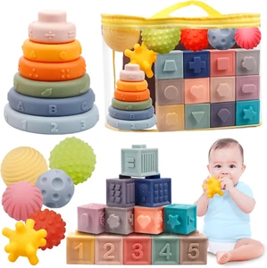 Montessori Toys for Babies 6-12 Months, Soft Baby Blocks Toys Set, 3 in 1 Infant - Picture 1 of 7