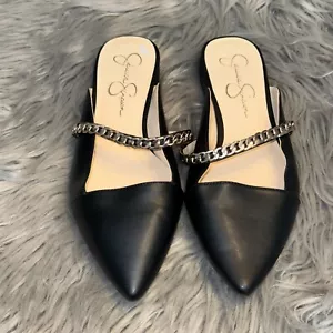 EUC Jessica Simpson Loussie Mule Black Jewel Chain Link Vamp Size 9.5 - Picture 1 of 8