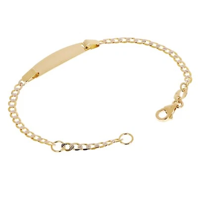 Italian 14k Two Tone Gold Engravable Baby Kids Cuban ID Bracelet 5.5" 2 grams - Image 1 of 4