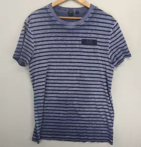 G-star Raw T-shirt Shirts Tee Striped Blue Distressed Wash Casual Medium Mens - Picture 1 of 12