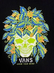 Vans Black Green Grinning Skull Floral Leaf Headdress Men's Large T-Shirt Skate - Picture 1 of 10