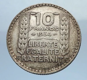 1934 FRANCE Authentic Vintage Silver 10 Francs French MOTTO Coin Mariane i69746 - Picture 1 of 3