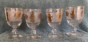Vintage Mid-Century Modern Libbey Frosted Gold Leaf Set of 4 Water Goblets - Picture 1 of 5