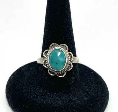 Anel de prata esterlina 925 ajustável flor turquesa sudoeste 5,71 g - Imagem 1 de 4