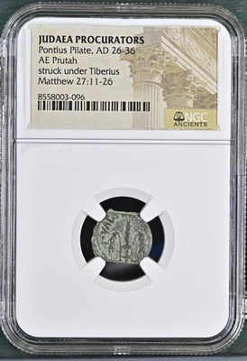 ACTUAL PICS NGC Prutah Pontius Pilate Bronze Sentenced Jesus Christ to Cross A96 - Image 1 of 2