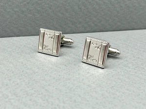 Gemelos vintage tono plata ~ diseño cuadrado grabado occidental de mediados de siglo - Imagen 1 de 5