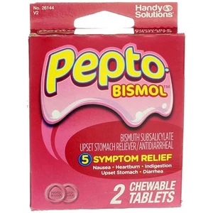 3 Pack Pepto-Bismol 5 Symptom Digestive Relief Chewable Tablets, Original, 2 Ct - Picture 1 of 4