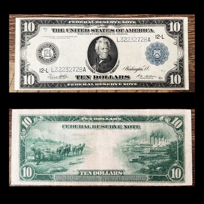 1914 $10 Federal Reserve Note Fr.951a San Francisco L-12 Blue Seal White-Mellon - Image 1 of 4