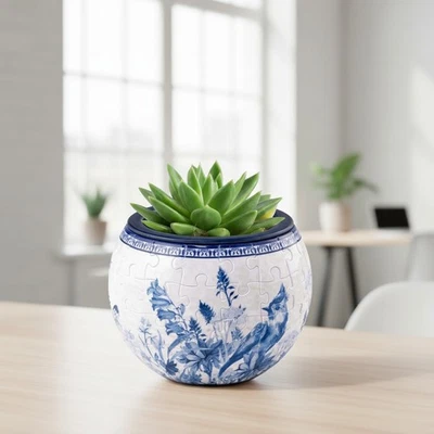 Elegante maceta rompecabezas 3D con pájaros orientales - 80 piezas para plantas de interior Foto 1 de 4