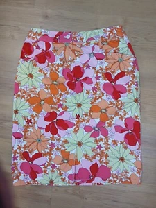 TALBOTS Women's Skirt Size 4 Stretch Tropical Floral Pink Yellow Orange Summer - Picture 1 of 8