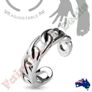 Silver Rhodium Plated Linked Chain Adjustable Toe Ring/Mid Ring - Picture 1 of 1