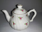 White 5 1/2" Tall Kristy Jayne Bone China Staffordshire England Teapot With Pink