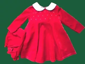 Girls Sophie Rose Christmas Red Velour Party Dress Pearls Portrait 12 mos - Picture 1 of 4