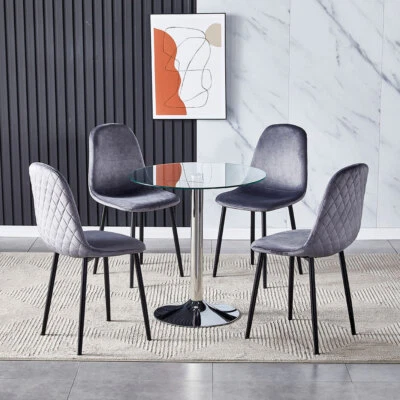 Luxury Glass Dining Table Set Grey Velvet Chairs Dining Table Set 2 and 4 Seater - Image 1 of 4