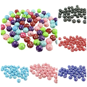 NEW 100PCS X 8MM SPARKLING SILVER STAR ACRYLIC ROUND BEADS FOR JEWELLERY MAKING - Picture 1 of 11