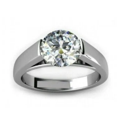 Round  Cut White Topaz Men Ring Engagement Ring For Men Band Frosted RingJewelry - Image 1 of 4