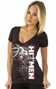 HITMEN HUNTRESS LADIES V NECK TSHIRT CAMO HUNTING SKULL ANTLERS TRIBAL - Picture 1 of 2