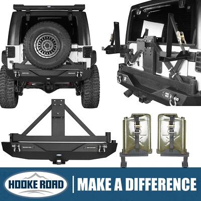 Parachoques trasero Hooke Road con soporte de neumáticos Jerry Can Montaje para Jeep Wrangler JK 07-18 Foto 1 de 4
