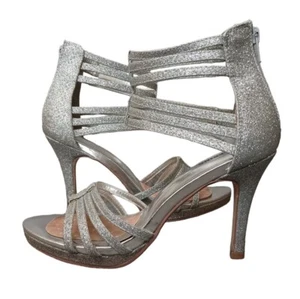 Call It Spring Women Shoes 8 Silver Glitter Double Ankle Strap 3.75" Heels - Picture 1 of 14