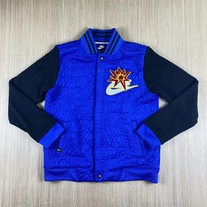 Nike Jacket Boys Large Blue DNA Bomber Embroidery Spellout Button Snap Retro - Picture 1 of 15