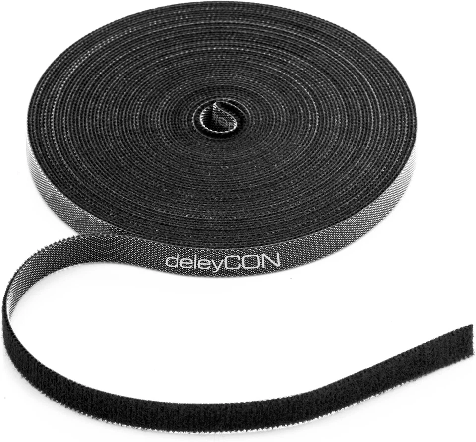 deleyCON 10mm Klett Kabelbinder - 10m, Schwarz (MK2655)