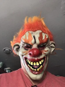 Halloween Clown Mask Latex Creepy Evil Scary costume FLAMED CLOWN - Picture 1 of 3