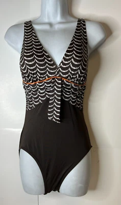 It Figures Women's One Piece V Neck Swimsuit Tummy Thinner Brown/White Size 8 - Image 1 of 4