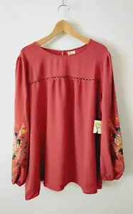 NWT Fig & Flower Anthropologie Top Tunic Blouse Plus 2X 3X Floral Embroidered - Picture 1 of 8