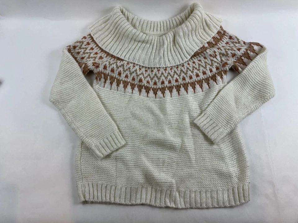 Suéter Maurices Para Mujer Talla Mediana Crema Marrón Dorado Pullover Azteca Capucha Cuello Foto 1 de 4