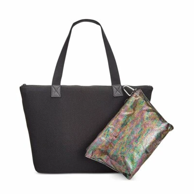 Ideology Black Multi Perforated Tote With Pouch OS - Image 1 of 4