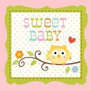 Happi Tree 16 Ct Pink Beverage Napkins Baby Shower Girl Sweet Baby Owl Paper - Picture 1 of 1