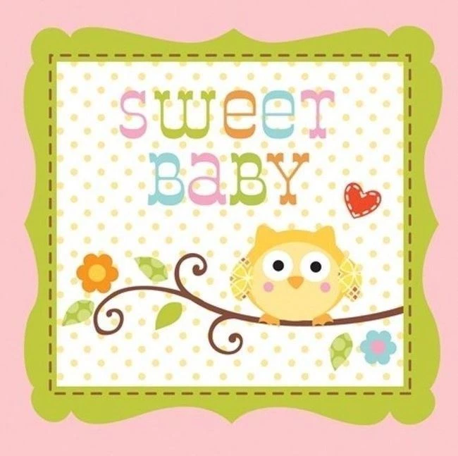 Happi Tree 16 Ct Pink Beverage Napkins Baby Shower Girl Sweet Baby Owl Paper - Image 1 of 1
