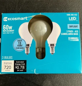 3x EcoSmart 60-Watt Equivalent A15 Dimmable Appliance Fan Frosted Glass Filament - Picture 1 of 6