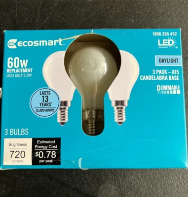 3x EcoSmart 60-Watt Equivalent A15 Dimmable Appliance Fan Frosted Glass Filament - Image 1 of 4