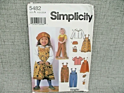  Simplicity Sewing Pattern 5482 Toddler Blouse Jumper Overall Hat Purse Size A - Image 1 of 4
