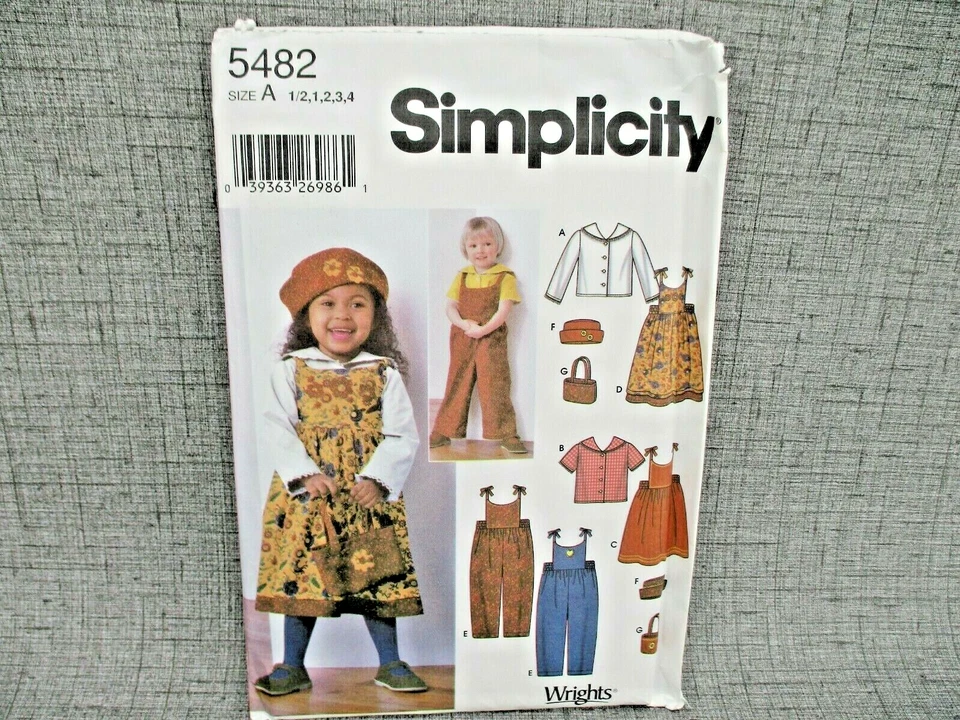  Simplicity Sewing Pattern 5482 Toddler Blouse Jumper Overall Hat Purse Size A - Image 1 of 4