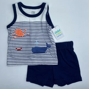 Boys Size 3-6M Adorable 2-Piece Short Set Summer Outfit Sleeveless Whale Blue - Picture 1 of 4