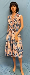 JESSICA HOWARD Pink with Blue Flowers Ruffle Satin Dress 6 NWT - Picture 1 of 6