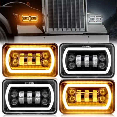 4pcs 4x6" Led Hi/Lo Beam Headlights DRL for Kenworth Peterbilt Western Star 4900 - Image 1 of 4