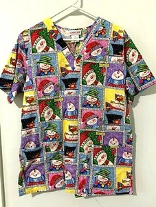 SCRUB UNIFORM TOP MEDIUM buntes SCHNEEMANN-Muster 100 % Baumwolle CHEROKEE GEBRAUCHT, IN EINWANDFREIEM ZUSTAND - Bild 1 von 6