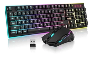 Black RedThunder K10 Wireless Gaming Keyboard & Mouse Combo (LED Backlit) - Picture 1 of 7