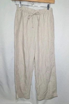 Pantalones H&M para mujer mezcla de lino pierna ancha S beige a rayas Resort Coastal  Foto 1 de 4