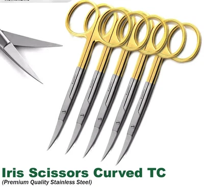 NUEVAS TIJERAS ALEMANAS TC iris 4,5" instrumentos de cirugía dental quirúrgica curvados 5 piezas Foto 1 de 2