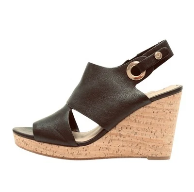 Sandalias Via Spiga 10 nuevas sin caja de cuero negro con cuña de corcho punta abierta con plataforma Foto 1 de 4