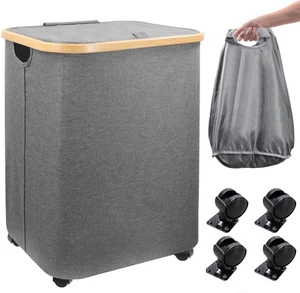 Laundry Basket with Wheels 80L Rolling Laundry Basket with Lid and Removable ... - Picture 1 of 7