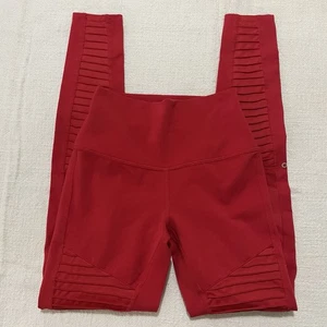 Alo Yoga hohe Taille Netzeinsatz Motorrad Leggings Damen XS rötlich orange EUC Fitnessstudio - Bild 1 von 8